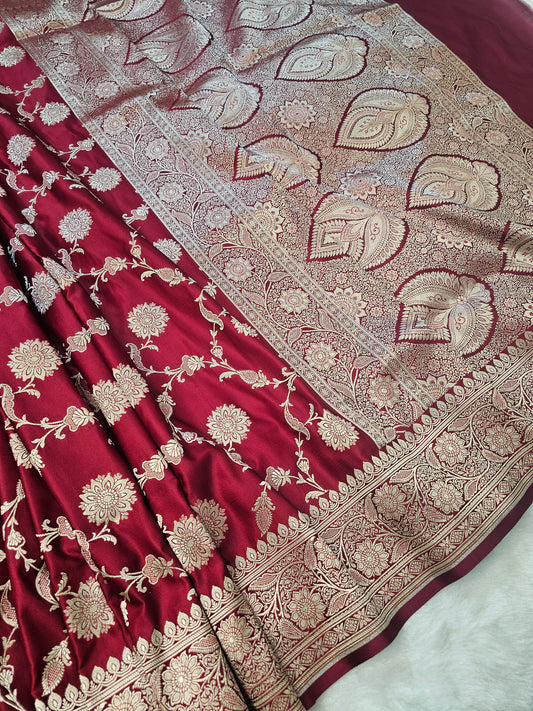 Banarasi Maroon Pure Banarasi Mashru Silk Saree with Regal Zari Elegance