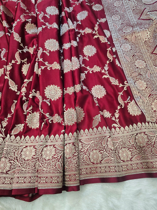 Banarasi Maroon Pure Banarasi Mashru Silk Saree with Regal Zari Elegance
