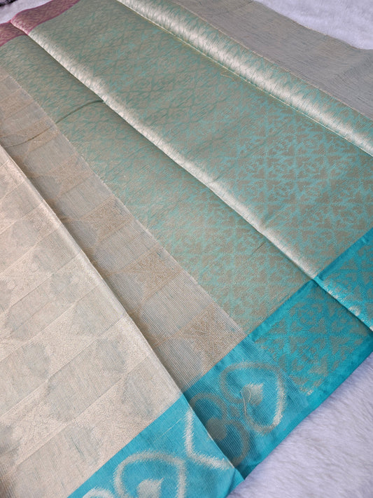 Banarasi Premium Tissue Silk Saree with Dual Contrast Borders & Elegant Zari Weaving