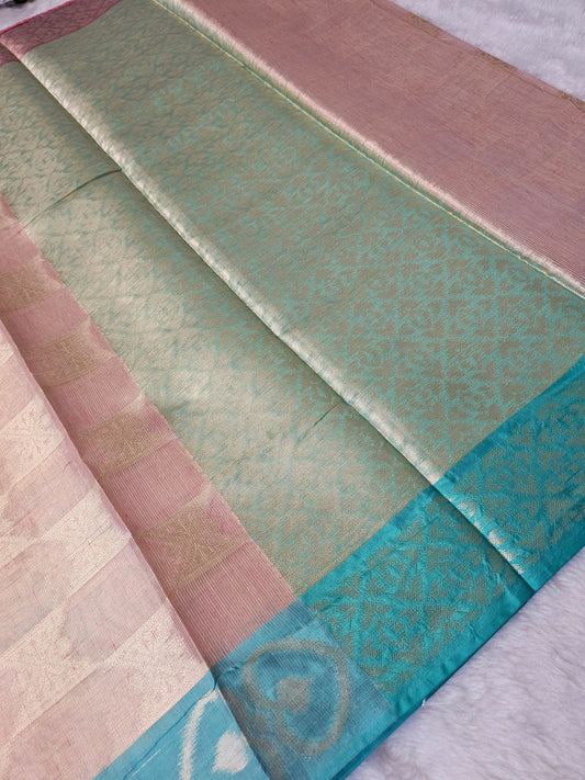 Banarasi Premium Tissue Silk Saree with Geometric Zari Weave & Dual Contrast Borders