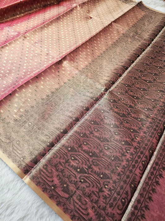 Banarasi Premium Wine Tissue Silk Saree with Gold Checkered Zari Weaving