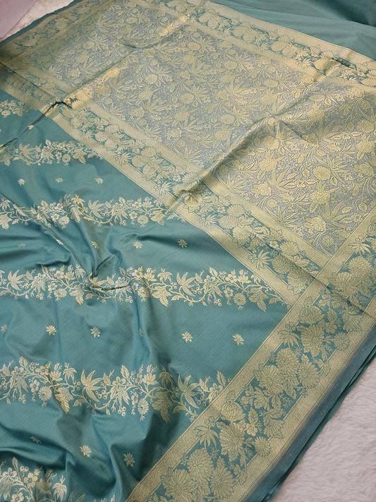 Banarasi Premium Soft Katan Silk Banarasi Saree in Sky Blue with Silver Zari Floral Jaal Woven Pallu