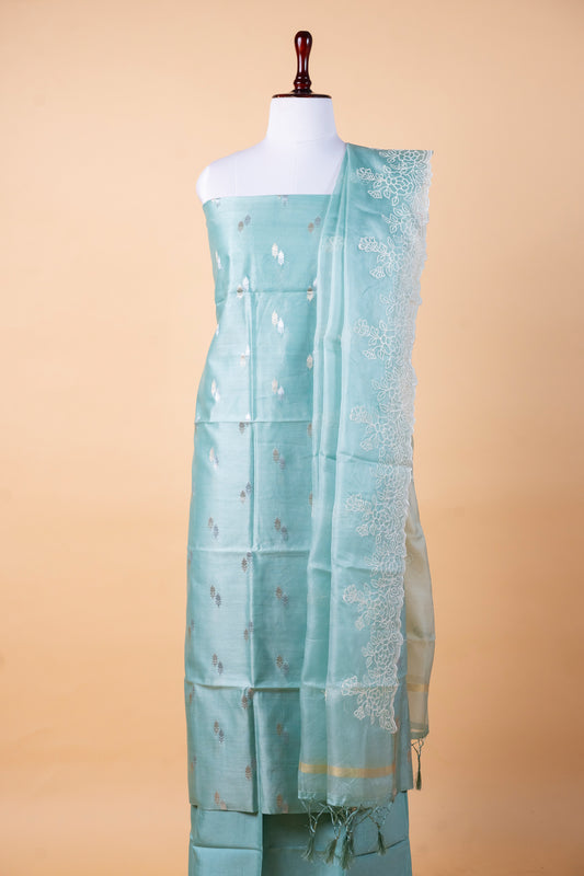 Pure Chanderi Suit Set with Organza Embroidered Dupatta