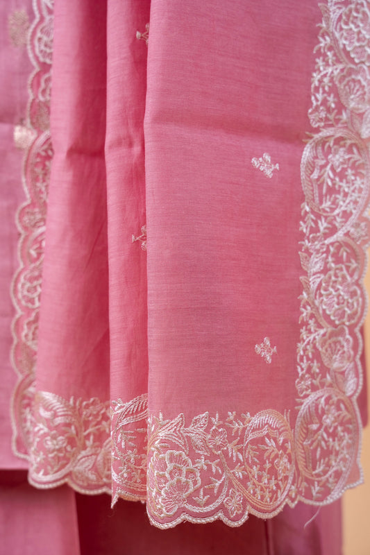 Pure Chanderi Suit Set with Malmal Embroidered Dupatta