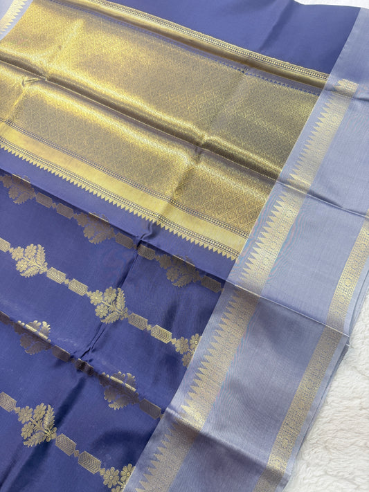 Banarasi Premium Paper Silk Saree in Royal Blue with Antique Gold Zari Weaving & Floral Butta Design