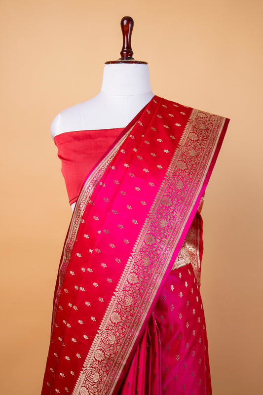 Banarasi Rani Pink Mashru Silk Saree with Traditional Zari Booti and Banarasi Border