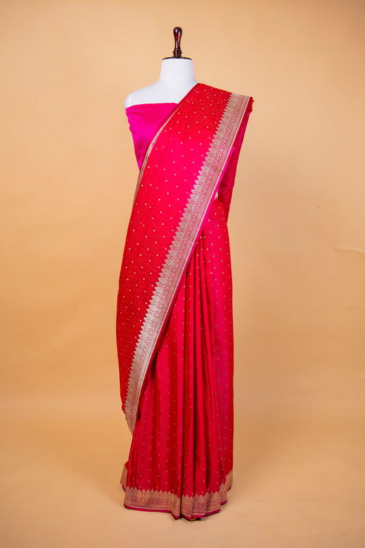 Banarasi Red Mashru Silk Saree with Silver Zari Floral Weaving