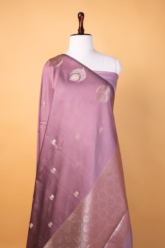 Banarasi Rose Pink Paper Silk Saree with Golden Floral Zari Work