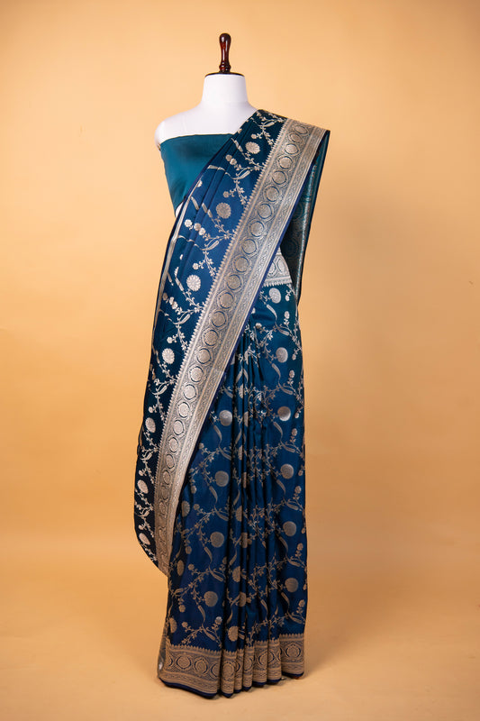 Banarasi Royal Blue Pure Banarasi Mashru Silk Saree with Woven Floral Motifs