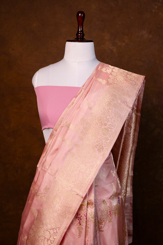 Blush Pink Katan Silk Saree with Rich Pallu ! Kaduwa Weaving ! HANDLOOM