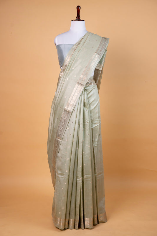 Mint Green Pure Cotton Saree with Subtle Zari Accents