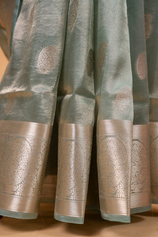 Pure Tissue Silk Saree in Soft Sea Green