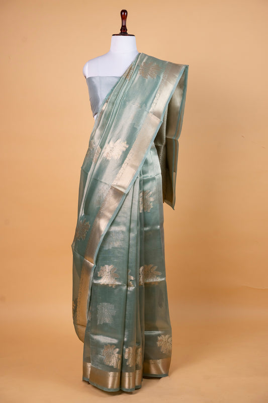 Pure Tissue Silk Saree in Pastel Aqua Green