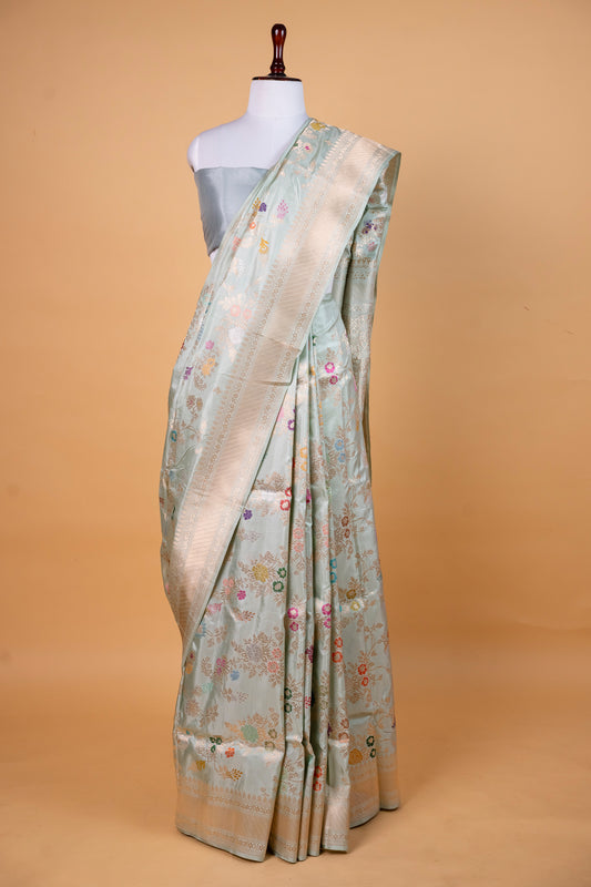 Pure Katan Kharwa Silk Saree in Pastel Mint Green