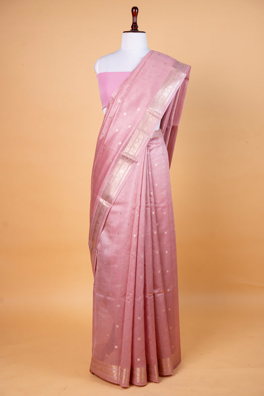 Banarasi Pure Cotton Silk Saree in Soft Blush Pink