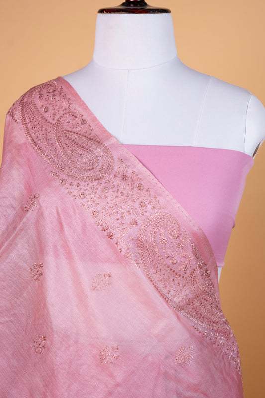 Pure Tussar Silk Saree with Delicate Embroidery in Soft Blush Pink