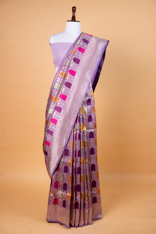 Pure Katan Silk Saree – Royal Weave in Lavender Tones ! Rangkat !