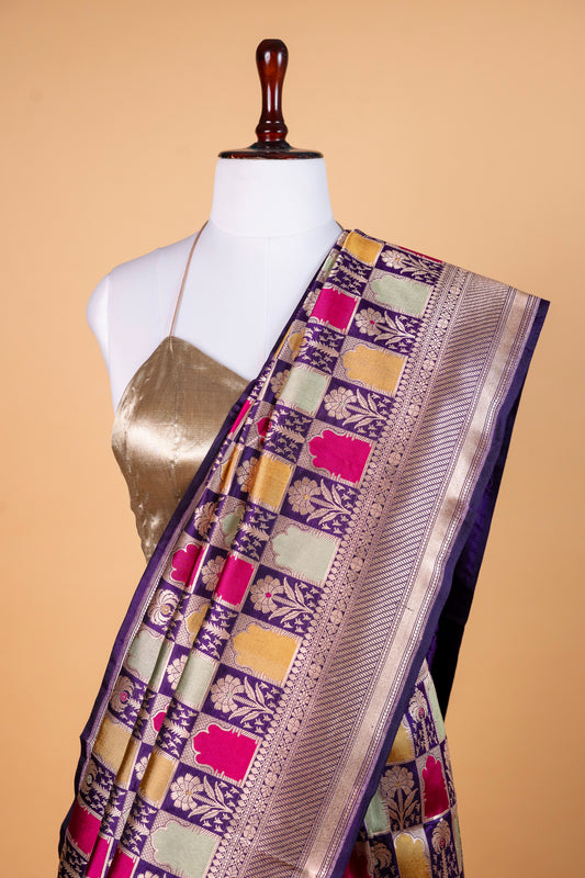 Pure Katan Purple Silk Saree – Regal Banarasi Craftsmanship ! Rangkat !