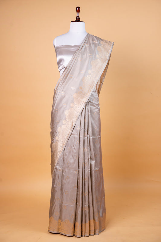 Pure Katan Mina Silk Saree in Soft Dove Grey
