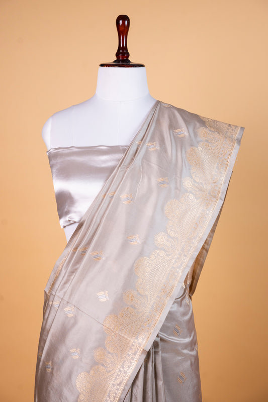 Pure Katan Mina Silk Saree in Soft Dove Grey