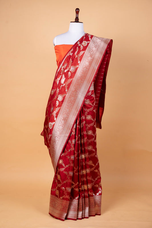 Red Bumber Silk Saree with Classic Zari Weave