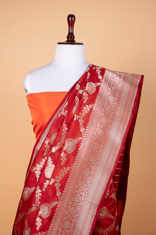 Red Bumber Silk Saree with Classic Zari Weave