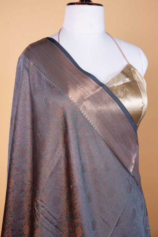 Grey Jamdani Silk Saree with Subtle Zari Detailing