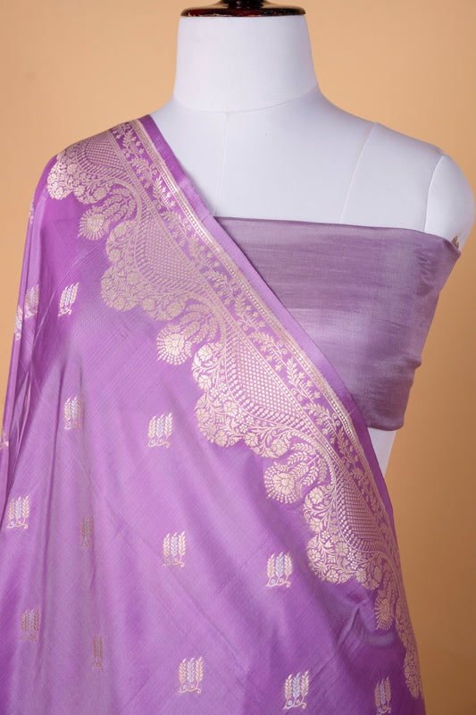 Pure Katan Silk Saree in Lavender with Silver Zari Accents