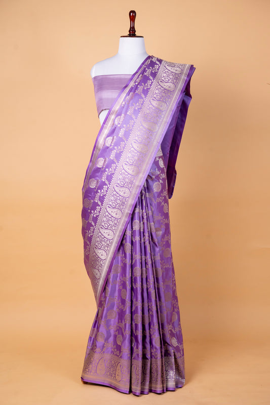Mushru Silk Saree in Royal Purple with Silver Zari Weaving