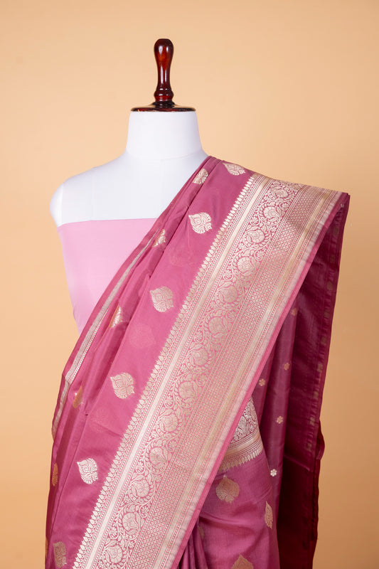Bumber Silk Saree in Rose Mauve with Gold Zari Butti