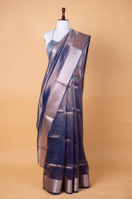 Pure Tissue Plain Saree with Subtle Zari Border