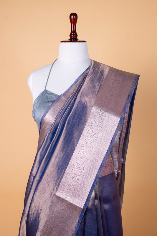 Pure Tissue Plain Saree with Subtle Zari Border