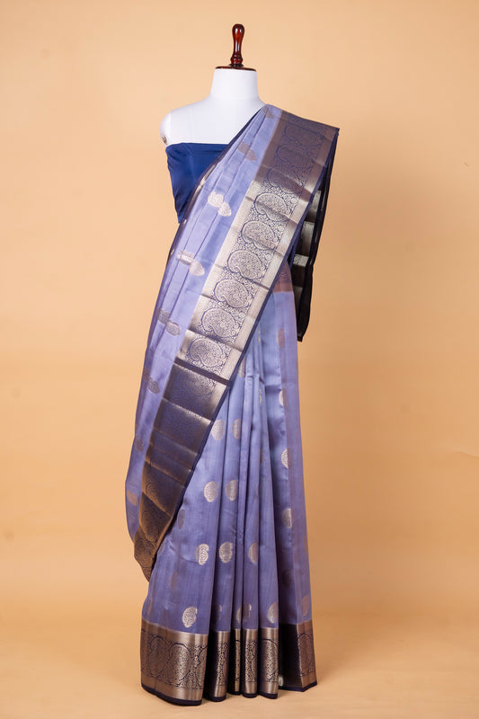 Pure Chiniya Silk Contrast Saree in Soft Blue with Rich Zari Border