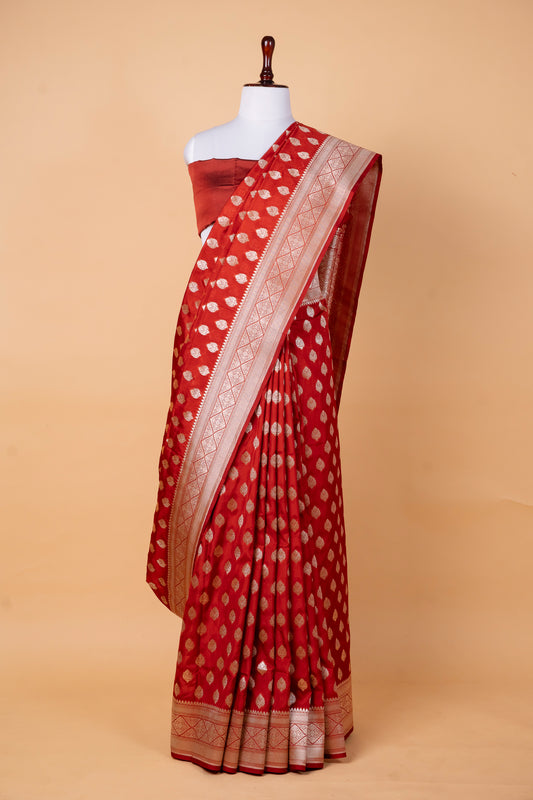 Kela Silk Saree – Classic Red with Gold Zari Motifs