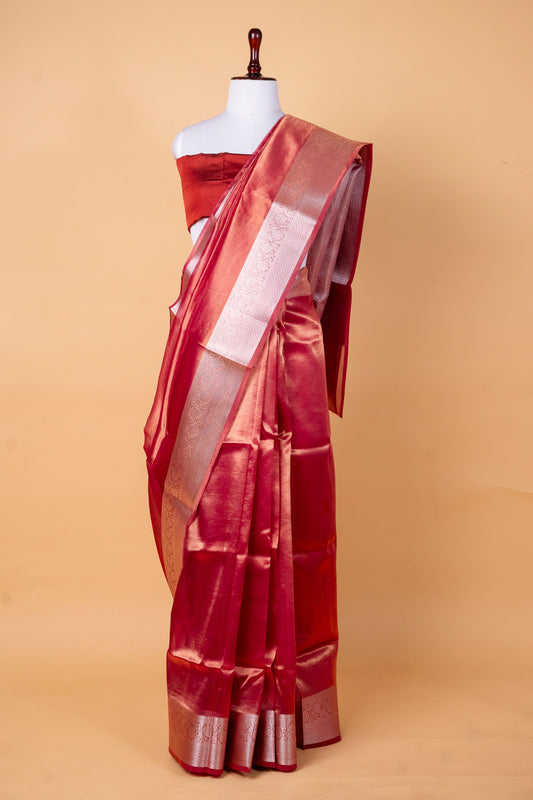 Pure Tissue Silk Saree – Radiant Rose Red Elegance