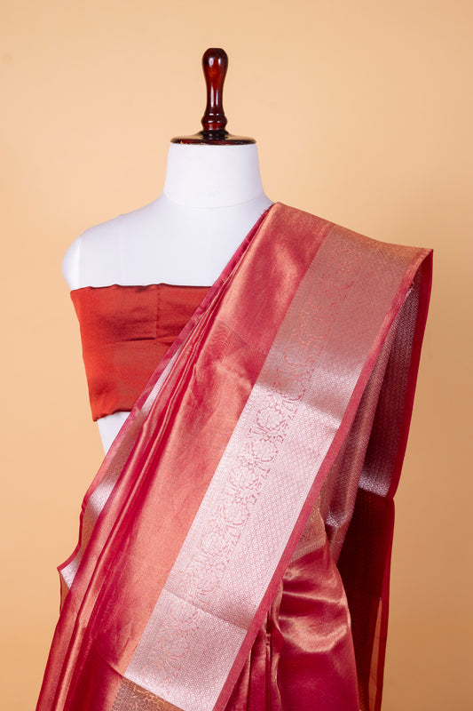 Pure Tissue Silk Saree – Radiant Rose Red Elegance