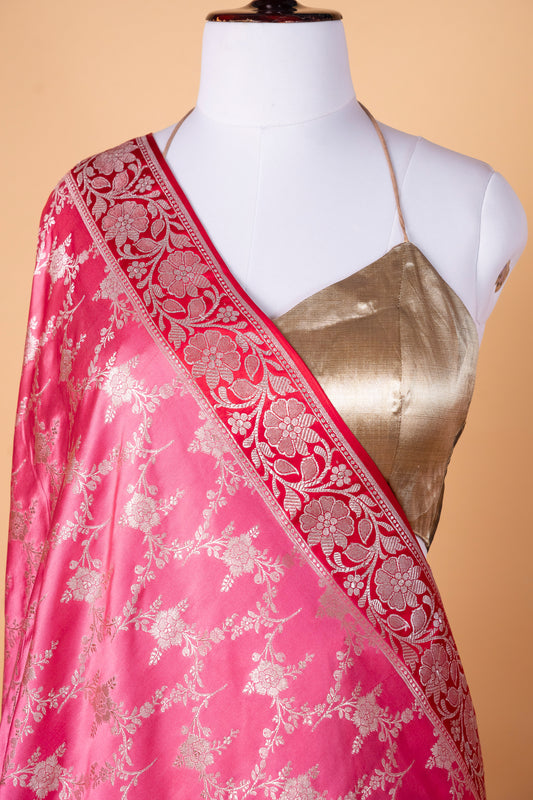Vibrant Pink Pure Banarasi Mashru Silk Saree with Timeless Elegance