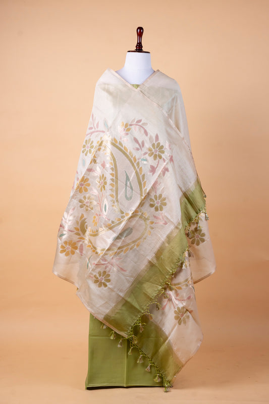 Pure Munga Silk Suit Set with Malmal Embroidered Dupatta