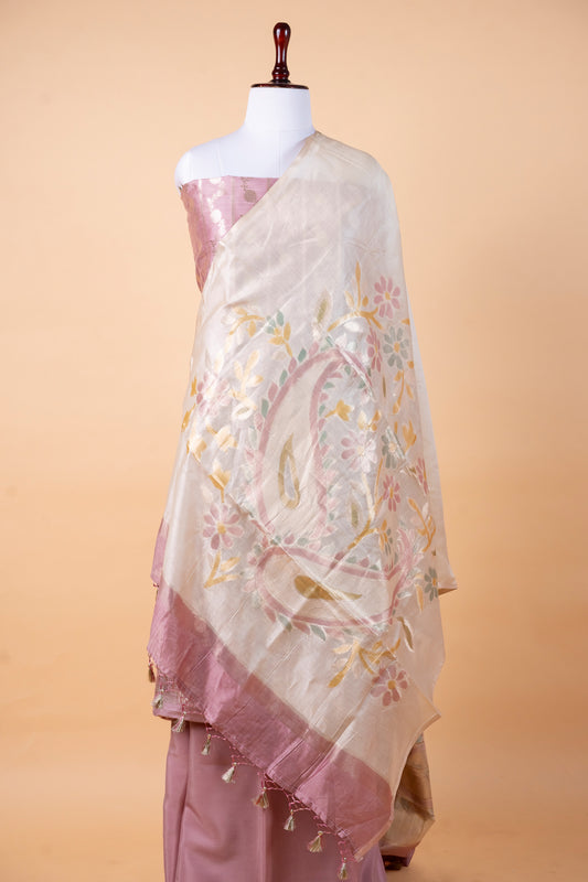 Pure Munga Silk Suit Set with Malmal Embroidered Dupatta