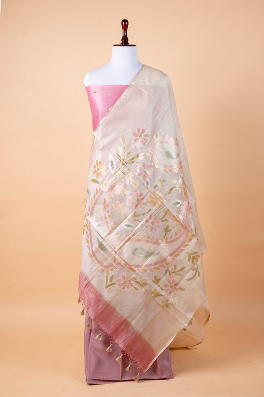 Pure Munga Silk Suit Set with Malmal Embroidered Dupatta