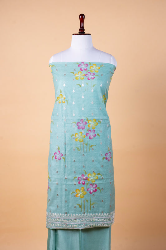 Pure Chanderi Silk Suit Set with Malmal Embroidered Dupatta