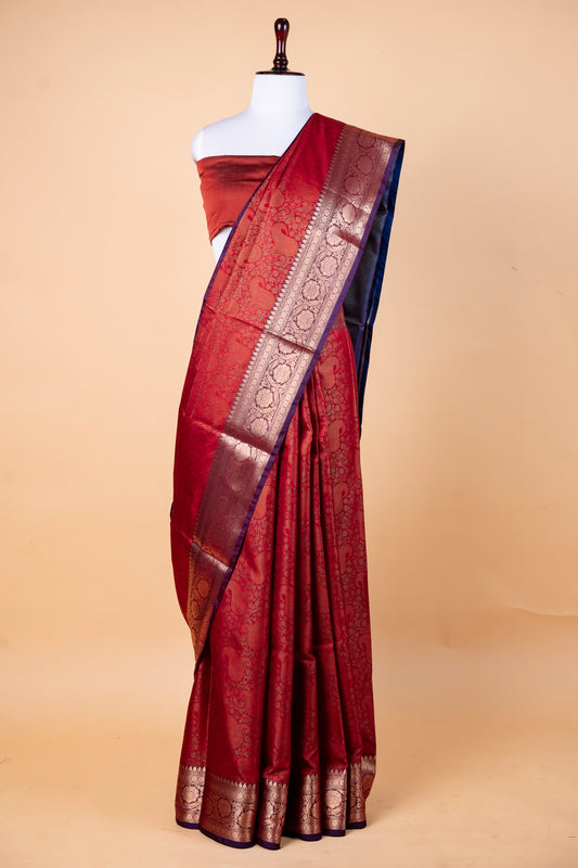 Jamdani Silk Saree – Classic Red with Royal Zari Accents