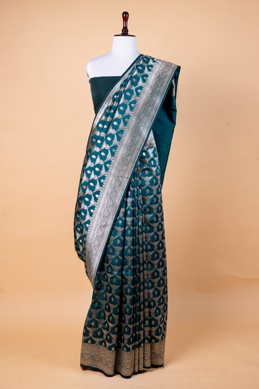 Kela Silk Saree – Teal Green with Silver Zari Motifs