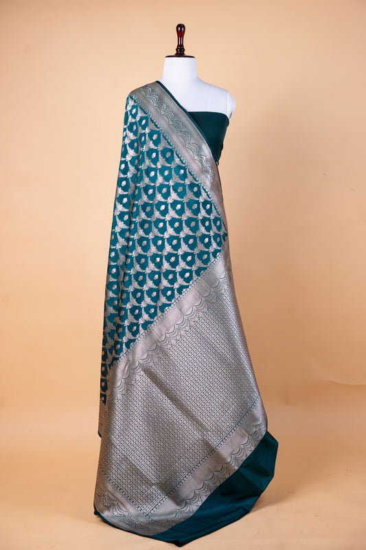 Kela Silk Saree – Teal Green with Silver Zari Motifs