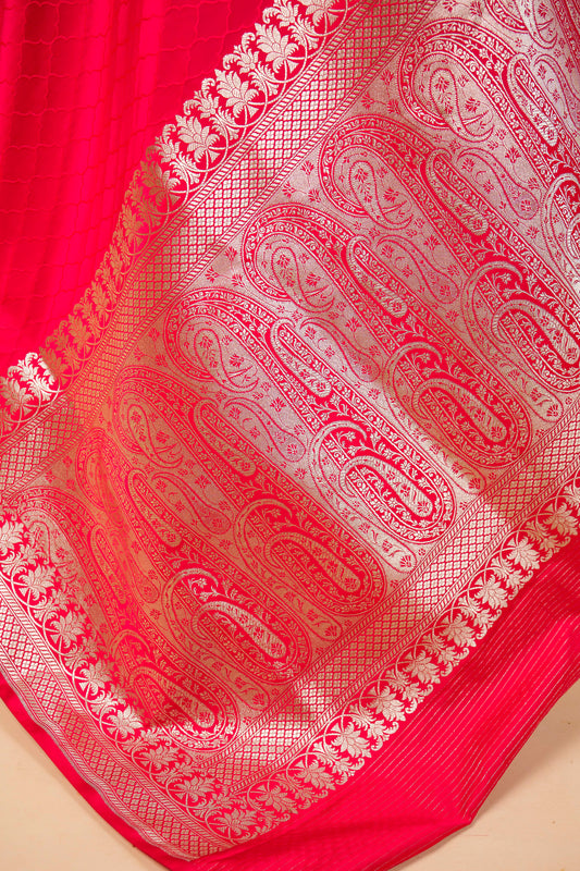 Banarasi Elegant Red Mashru Silk Saree with Golden Woven Border