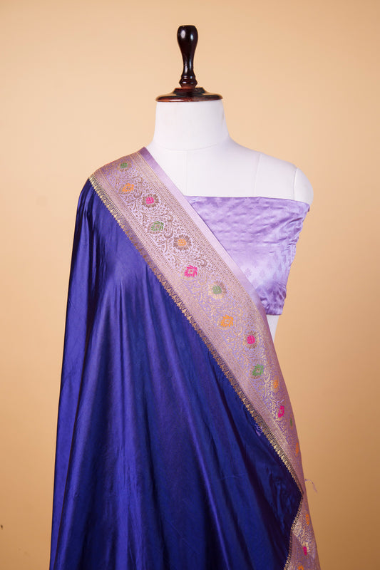 Banarasi Royal Blue Mashru Silk Saree with Meenakari Paisley Border & Banarasi Zari Weaving