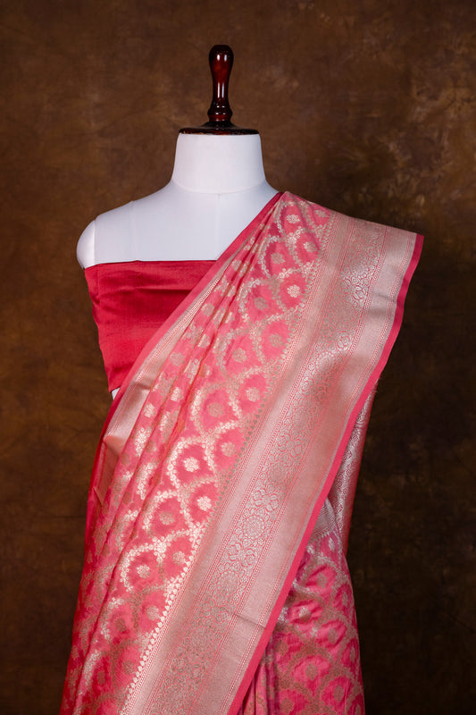 Kela Silk Saree – Festive Elegance in Coral Pink. ! Baby Pink !