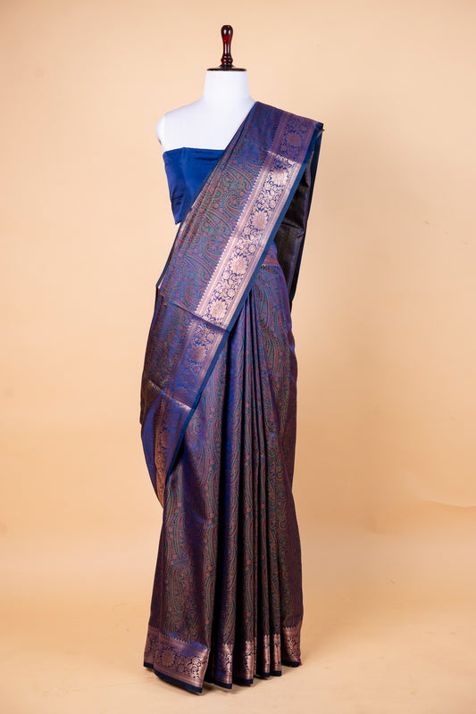 Royal Blue Jamdani Saree with Intricate Paisley Weave