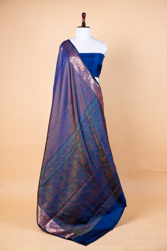 Royal Blue Jamdani Saree with Intricate Paisley Weave
