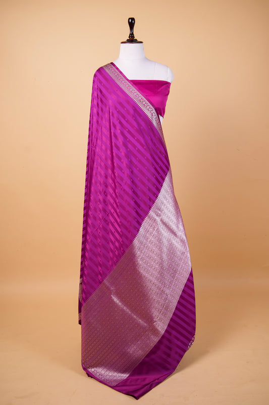 Banarasi Premium Royal Purple Mashru Silk Saree with Silver Zari Paisley Border